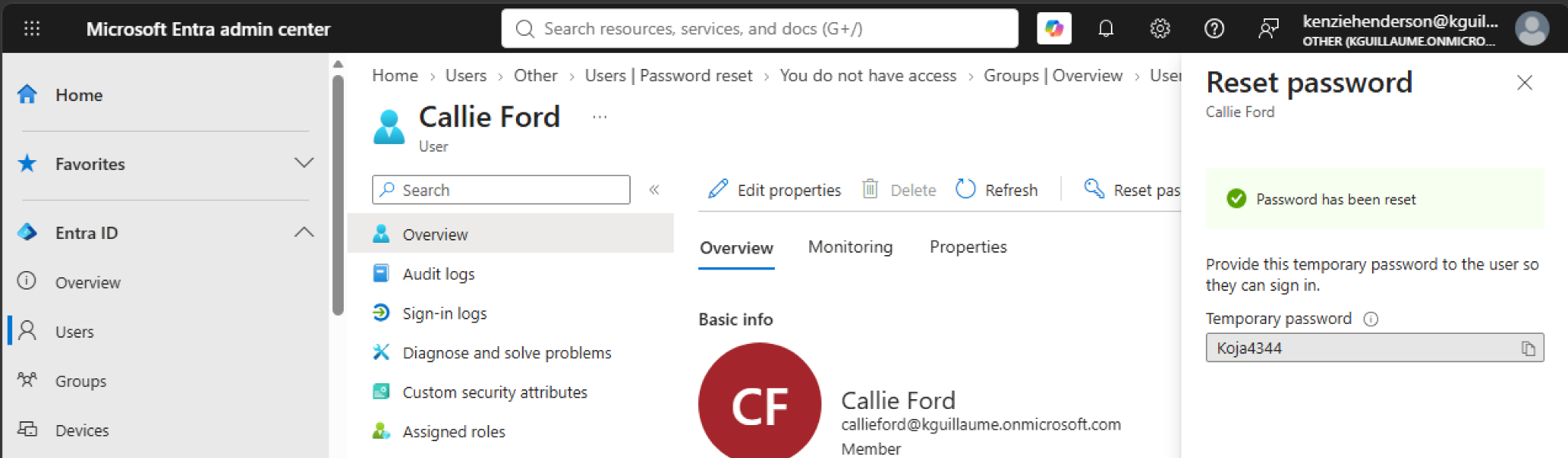 Kenzie Henderson resetting Callie Ford password