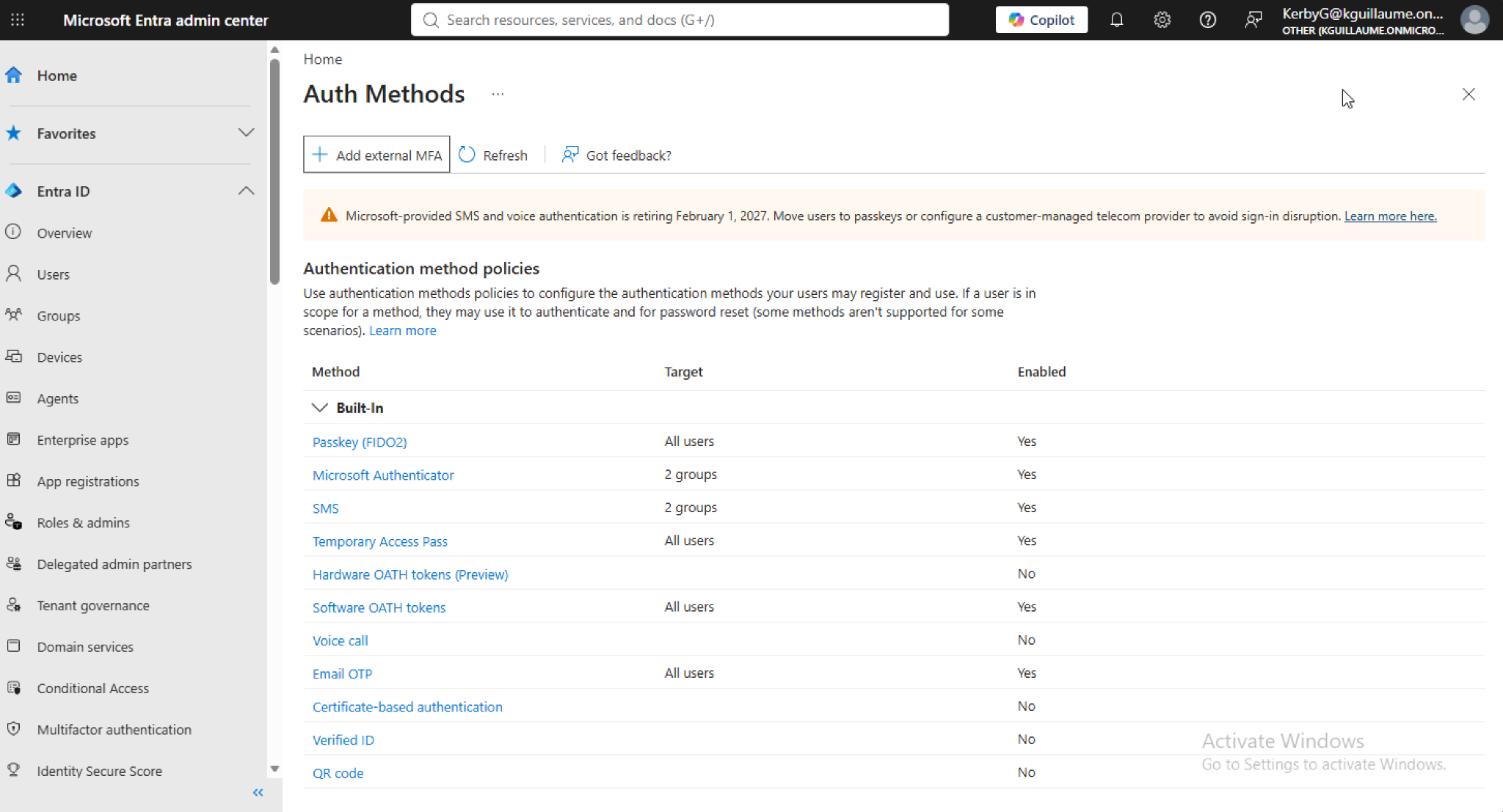 Microsoft Entra ID authentication methods