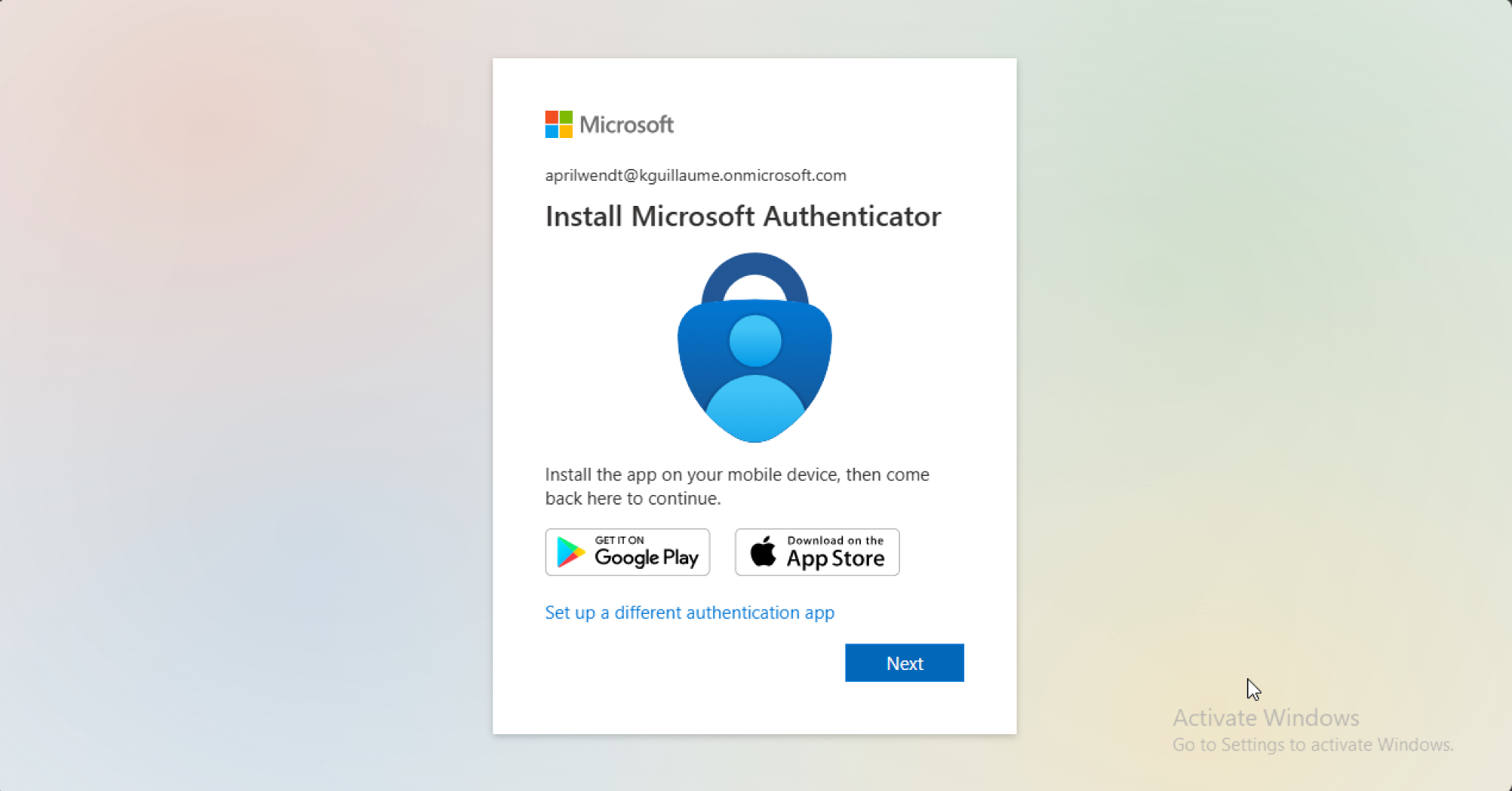 April Wendt prompted to configure Microsoft Authenticator