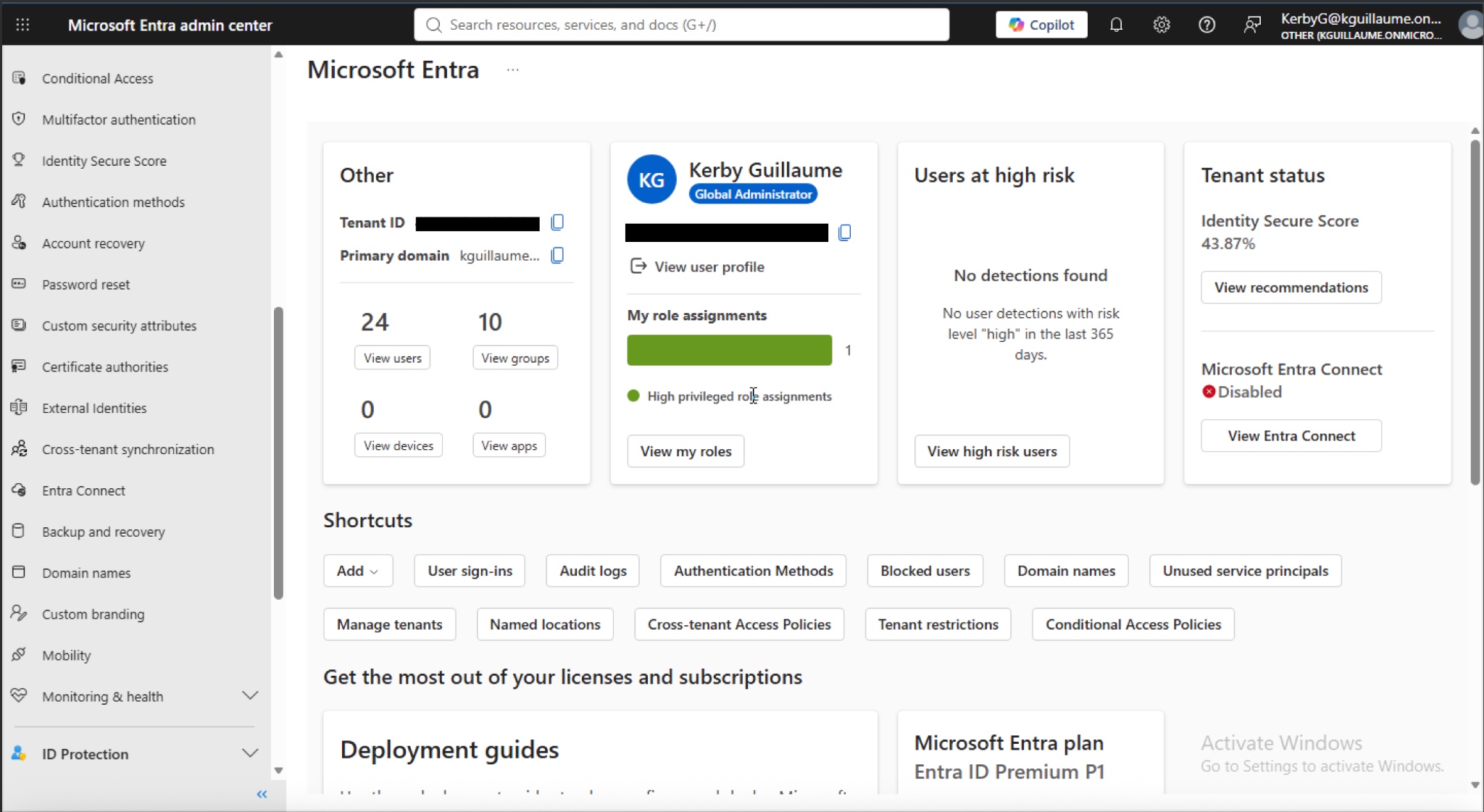 Microsoft Entra ID dashboard