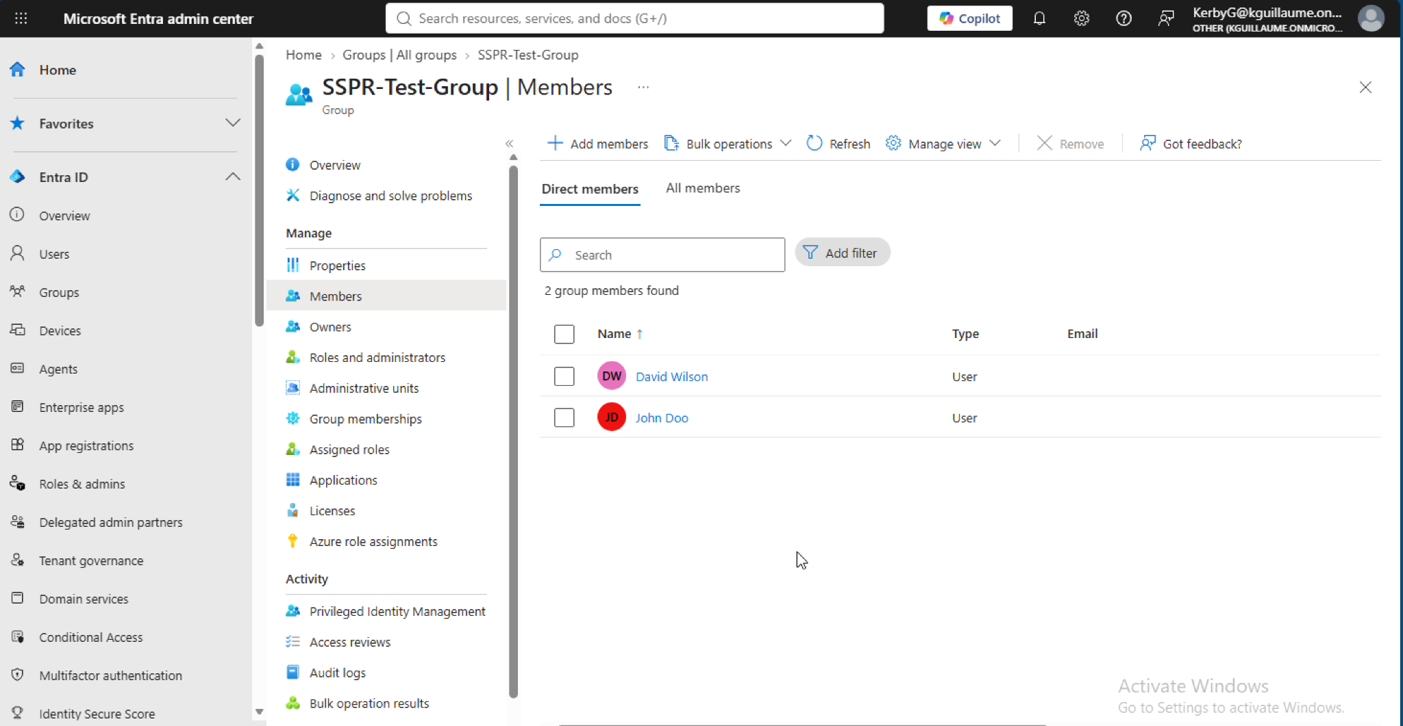 Microsoft Entra ID SSPR group configuration