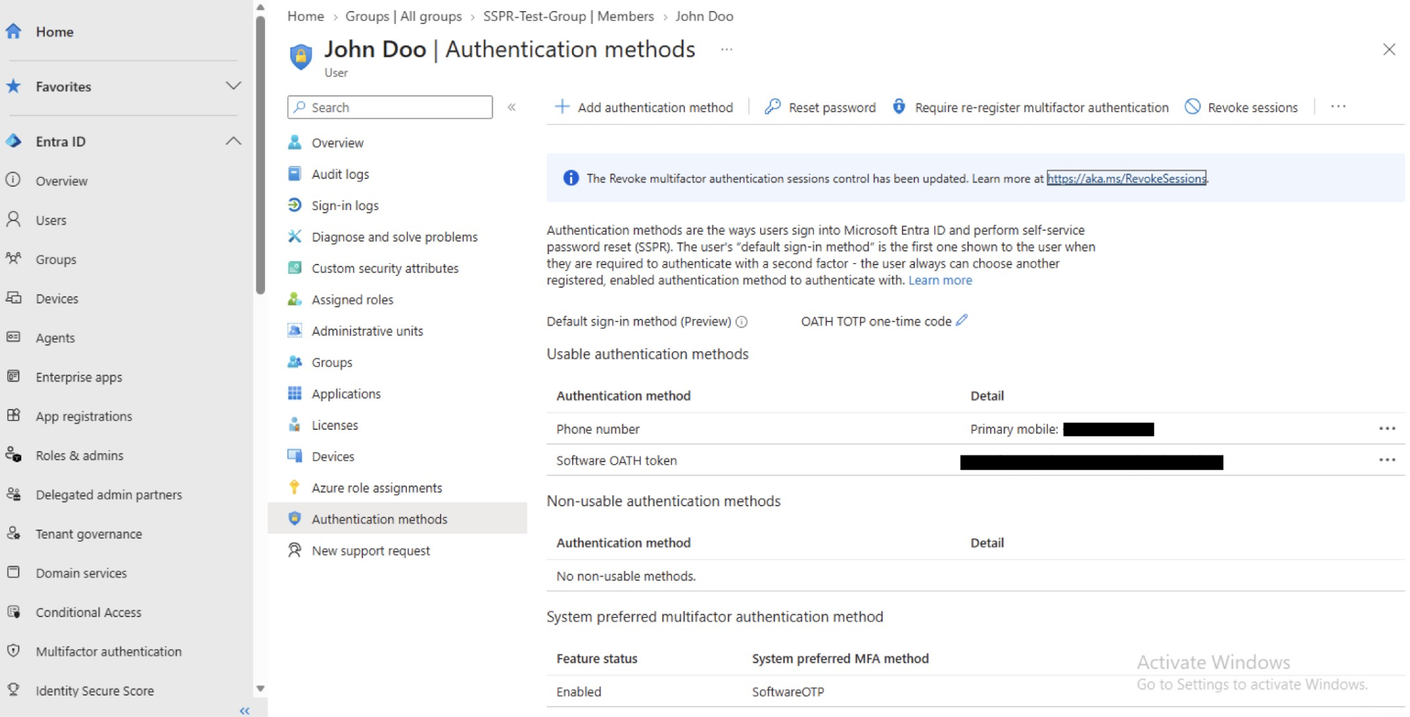 Microsoft Entra ID SSPR user configuration