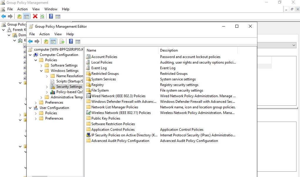 Group Policy computer configuration settings